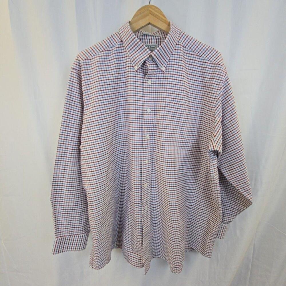 L.L. Bean Dress Shirt Mens 18 34/35 Multicolor Check Wrinkle Resistant Cotton